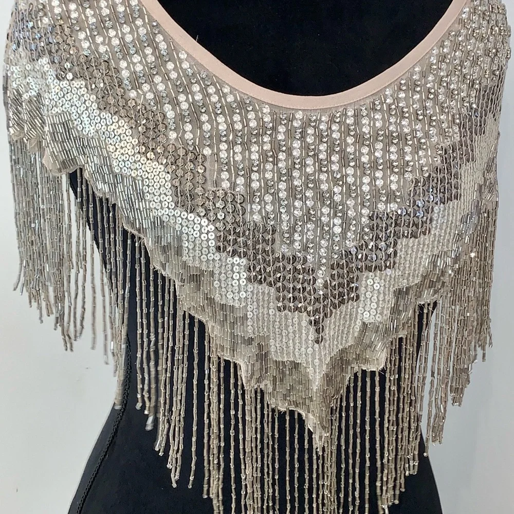 HAUTE HIPPIE Beaded Shawl $595 New Sequin Evening Cape 1920s Gatsby Ivory Bridal - Picture 16 of 16